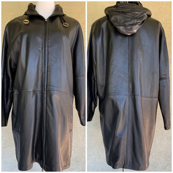 “Collezione” Kid Leather Jacket Coat Black Hood - Picture 2 of 12
